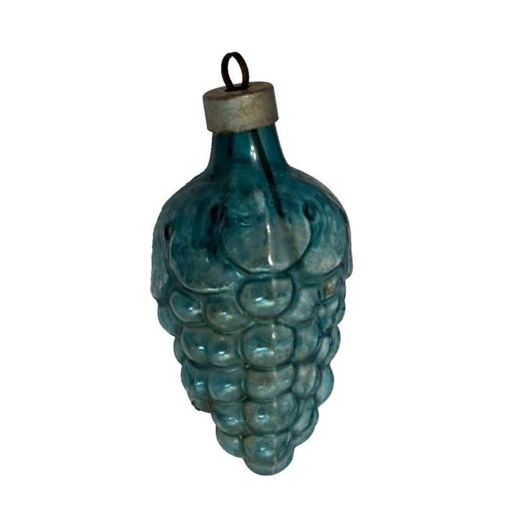Antique Unsilvered Blue Blown Glass Grape Orament c1940's - Picture 2 of 5